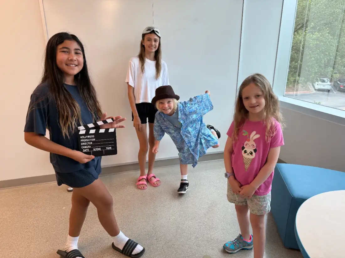 After-school film course for kids — The Art of Cinema crew with a slate at Solar Studios in Los Angeles