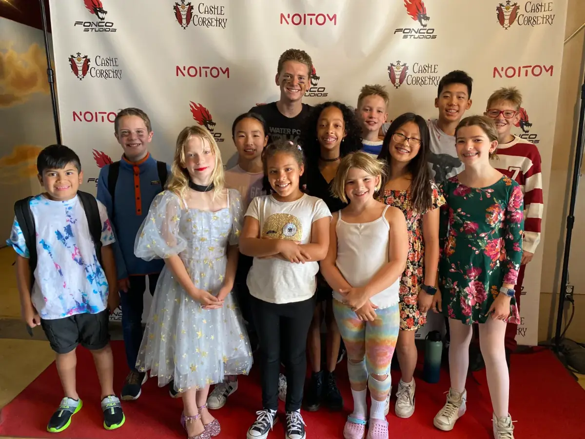 The young cast of a kid-made film on the red carpet at the Film Camp Film Festival